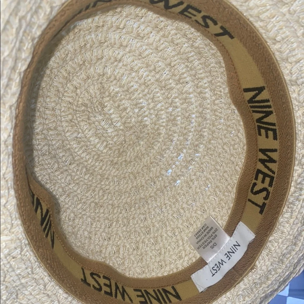 *Nine West- Elegant Cream Wide-Brimmed Hat - grommet & scarf detail